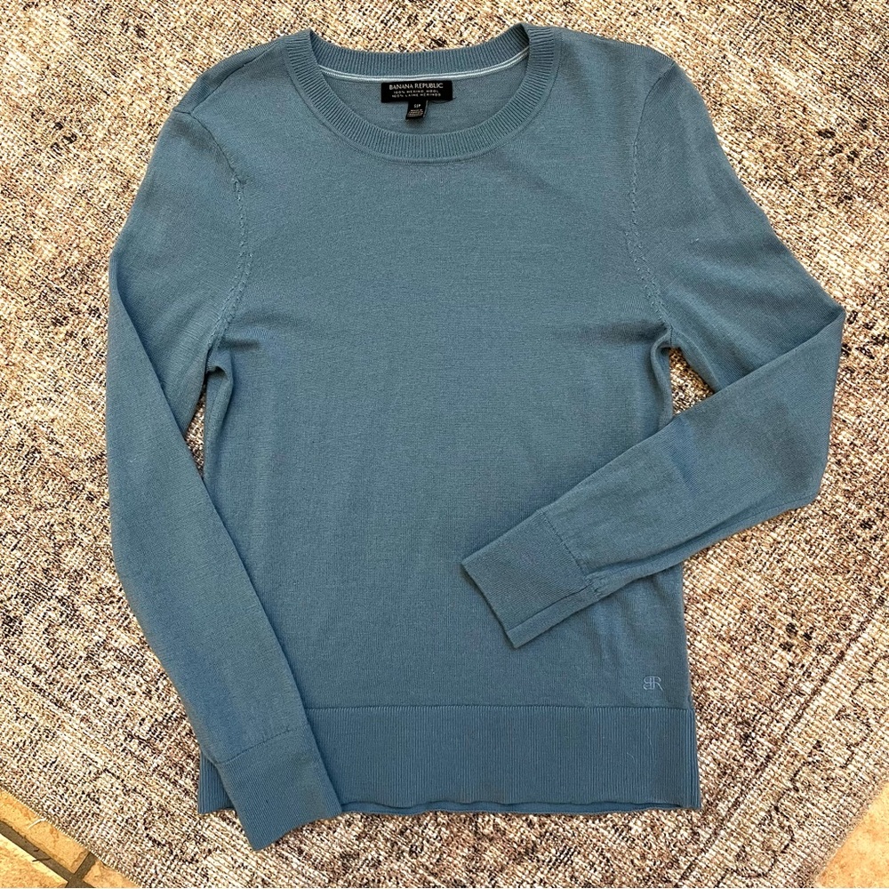 Banana Republic 100% Merino Wool Crewneck Knit Teal Sweater S